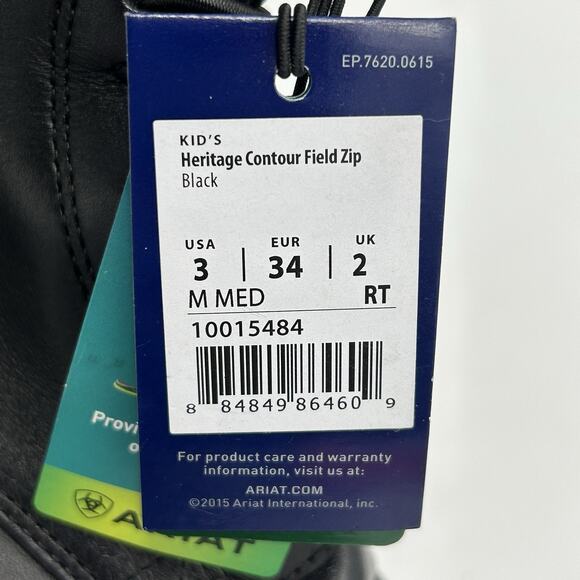Ariat Heritage Contour Field Zip Equestrian Riding Boots Regular Tall Kids Sz 3 - Picture 16 of 16